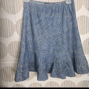 Vintage DKNY Blue Pleated Jean Denim Western Rodeo Fit & Flare Skirt Size 8